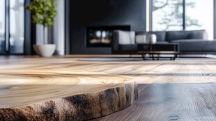 原木切片装饰的现代客厅