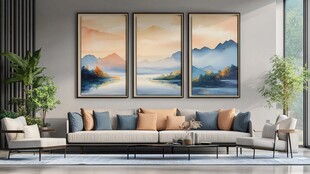 现代客厅的山水装饰画搭配