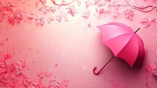 粉色浪漫雨伞与花瓣背景