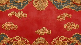 中式红底金纹云纹图案