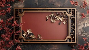 中式古典框架与花卉装饰