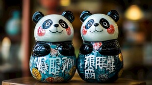 可爱熊猫陶瓷摆件