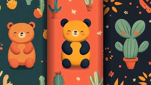 可爱小熊与仙人掌图案设计