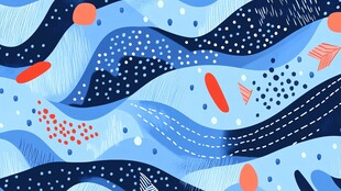 梦幻蓝调抽象几何海洋图案