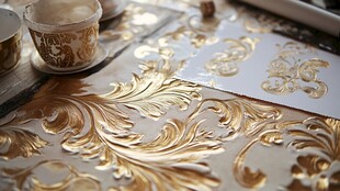 精美金色花纹工艺制作场景