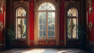 欧式奢华红墙窗景空间