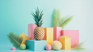 菠萝搭配多彩几何与绿植