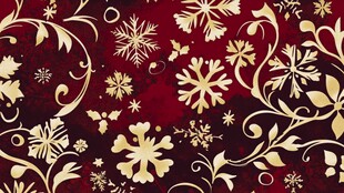 深红底金色雪花花卉图案