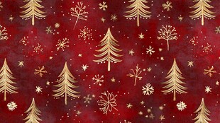 红色圣诞主题花纹背景图