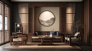 中式典雅客厅室内空间展示