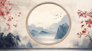 中式圆窗绘就山水诗意景