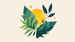 清新绿叶与暖阳插画
