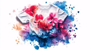 花卉泼墨风T恤设计