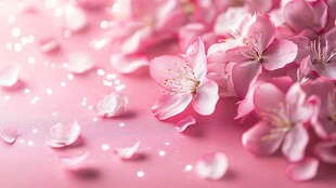 浪漫粉色樱花花瓣散落