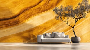 金色纹理墙前的简约沙发