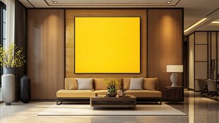 现代客厅中的黄色装饰画