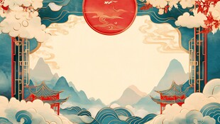 国风山水楼阁中式背景图