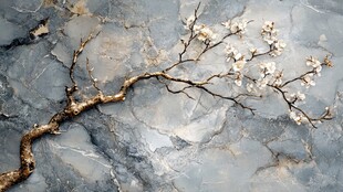 水墨风枝上繁花静美图景