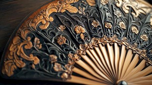 古典雕花折扇精致细节