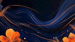 蓝橙渐变梦幻流体花卉背景