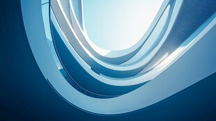 梦幻蓝色曲线建筑空间