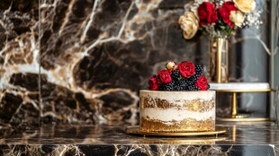 精美裱花蛋糕与鲜花装饰