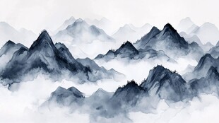水墨群山云海意境图