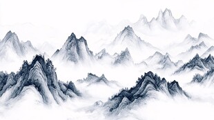 水墨山川 云雾缭绕之景