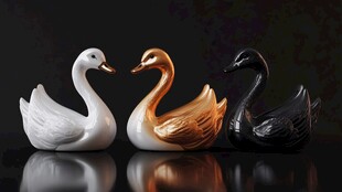 三色天鹅摆件 优雅精致