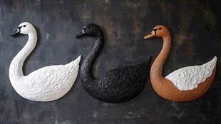 三只不同颜色的天鹅摆件