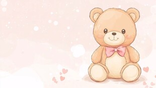 可爱小熊坐于浪漫粉色背景