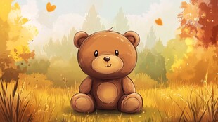 秋日萌熊坐于金黄草地