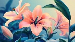 梦幻粉色百合花插画