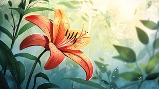 橙艳百合绽于绿意间