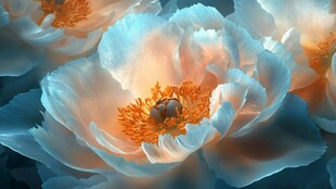 梦幻蓝粉牡丹花特写