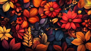 秋日花卉树叶绚丽图案