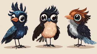 三只萌态小鸟的可爱形象