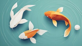 三条锦鲤游弋于碧波间