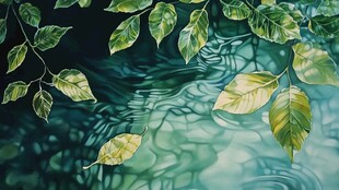 绿叶映水的自然诗意画面