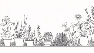 手绘盆栽植物装饰图案