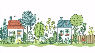 田园小屋风景插画