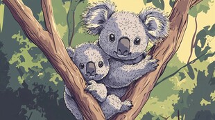 考拉母子树上温馨依偎