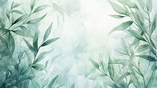 清新绿植水彩背景图