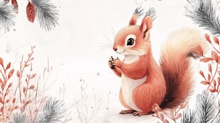 雪地中的可爱松鼠插画