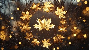 金色枫叶环绕的梦幻景象