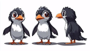 三只可爱企鹅的不同姿态