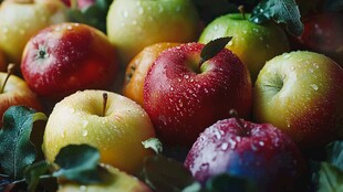 多彩带露苹果 新鲜诱人