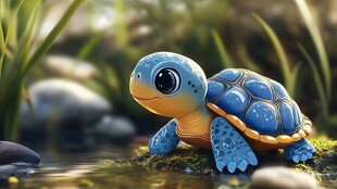 可爱蓝龟溪边漫步