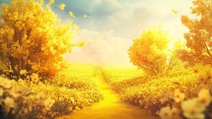 金色梦幻花径 阳光树林美景