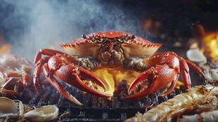 炭烤大螃蟹与多样海鲜